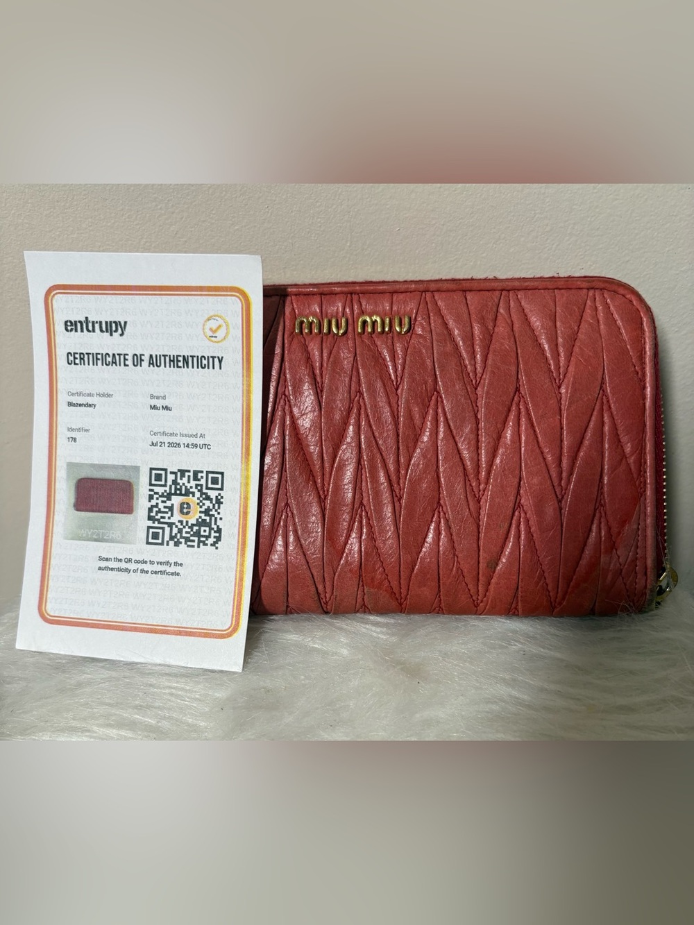 MIU MIU Matelasse Zip Around Long Wallet Pink Leather Credit Cards Pockets